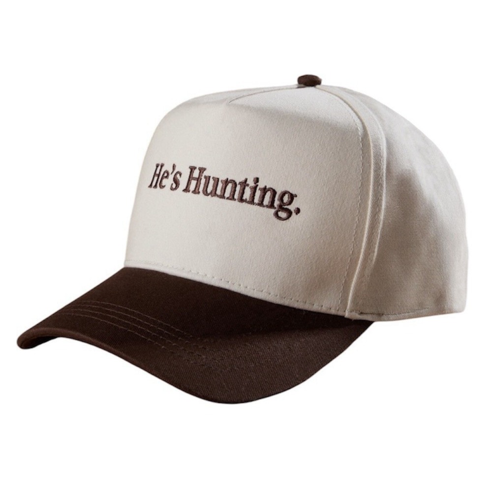 He's Hunting Trucker Snapback Baseball Hat New Women Beige Brown AS Revival NWT